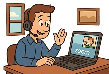 Image of a man conducting a VRI appointment over Zoom.