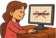 Image of a woman cancelling an appointment on her computer.